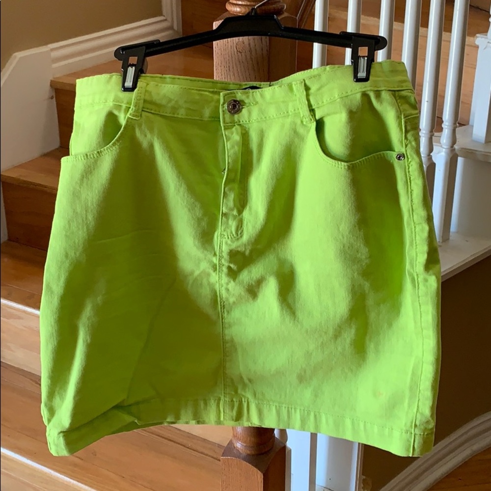 Trendy neon green denim skirt